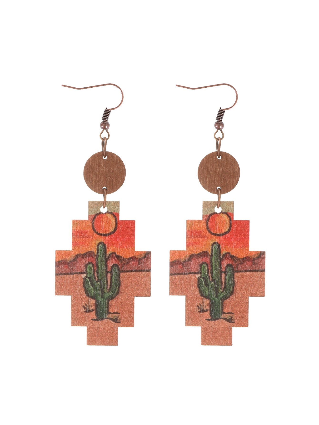 Wholesale Western style cactus sunflower earrings wooden earrings